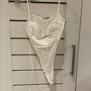 Fashion Nova Cream Spaghetti Strap Bodysuit